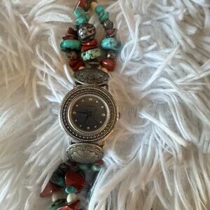 Womens 22mm Silver Southwestern Fossil Charm Bracelet Watch